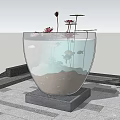 Round Fish Tank Featuring Pink Lotus Flowers Lily Pads And Colorful Fish On Tiled Floor