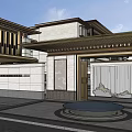 Modern Sales Office Building With Glass Facade And Outdoor Seating Area