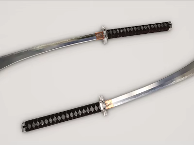 Authentic Japanese Samurai Swords with Sharp Blades and Traditional Wrapped Handles 3d model