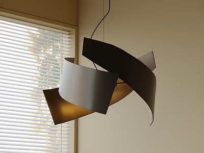 Modern Unique Curved Metal Pendant Light In Black Gold For Room Interior With Blinds 3d model