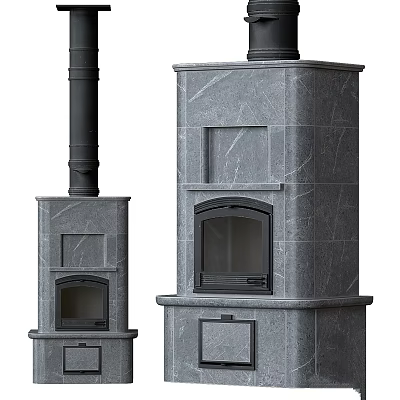 Stone Fireplace Interiors With Marble Texture Different Sizes Black Chimney And Glass Door 3d model