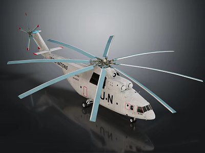 UN Marked White Helicopter With Large Rotor System And Multiple Rotors Design 3d model