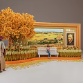 Van Gogh Themed Photo Spot with Golden Tree Sunflowers Wheat Field and Bench