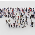 Group of People in Various Poses Standing and Sitting on White Background