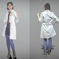 Woman Wearing White Lab Coat Shirt Tie Black Skirt Blue Tights Gray Shoes Pointing Upwards