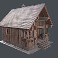 Rustic Log Cabin Featuring Gabled Roof Porch Railing Wooden Steps And Windows