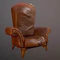 Brown Leather Single Sofa With Vintage Distressed Design Rolled Arms And Carved Wooden Legs