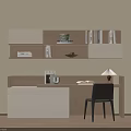 Modern Minimalist Desk Setup With Bookshelf Lamp Chair And Storage Drawers