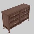 Classic Wooden Decorative Cabinet With Dark Brown Finish Metal Handles And Carved Legs