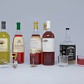 Colorful Wine Bottles And Assorted Glasses Arranged On White Background