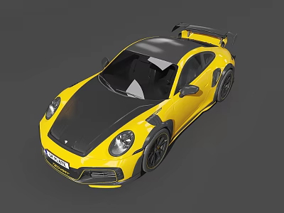 Yellow and Black Sports Car Exterior With Aerodynamic Rear Spoiler Black Roof and Wheels 3d model