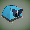 Outdoor Recreational Play Equipment Blue and Dark Blue Tent with Poles and Yellow Ropes