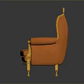 Elegant Orange Armchair with Gold Accents and Ornate Backrest Design