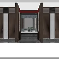 Traditional Chinese Restaurant Entrance With Wooden Doors Red Accent Marble Counter And Green Plants