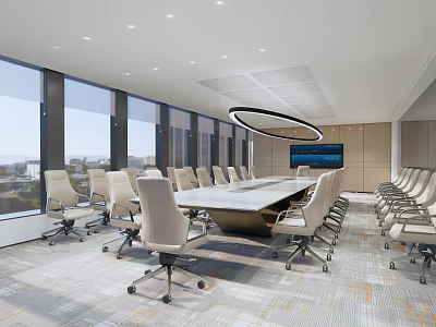 Modern Conference Room Interior With Large Windows Long Table Comfortable Chairs 3d model