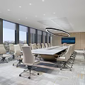 Modern Conference Room Interior With Large Windows Long Table Comfortable Chairs