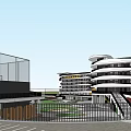 Modern School Building With Circular Design Multi Storey Open Square Railing And Sunlight View