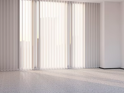 White Blinds Allowing Sunlight To Filter In Spacious Room With Terrazzo Floor 3d model