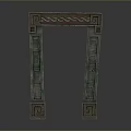 Scenic Landscape Featuring Ancient Carved Archway With Green Brown Patterns And Intricate Designs