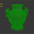 Ancient Bronze Vase With Animal Head Handles And Intricate Carved Patterns