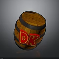 Wooden Barrel Design With Red DK Letters On Dark Background Surface