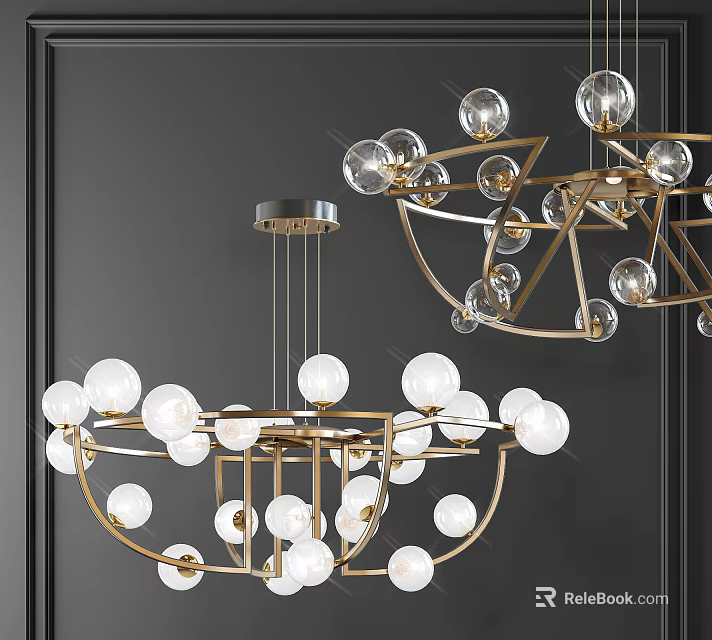 Modern Chandeliers With Metal Frame Glass Balls And White Bulbs For Interior Decoration 3d model 