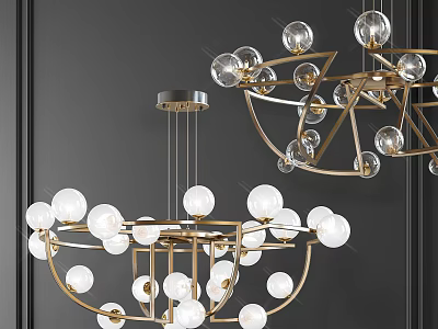 Modern Chandeliers With Metal Frame Glass Balls And White Bulbs For Interior Decoration 3d model