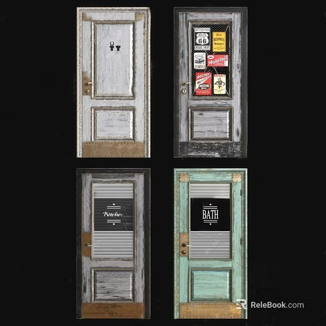 Vintage Style Swing Doors Featuring Pub Bath Signs And Diverse Colors 3d model 