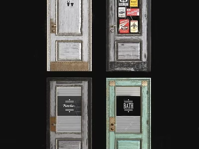 Vintage Style Swing Doors Featuring Pub Bath Signs And Diverse Colors 3d model
