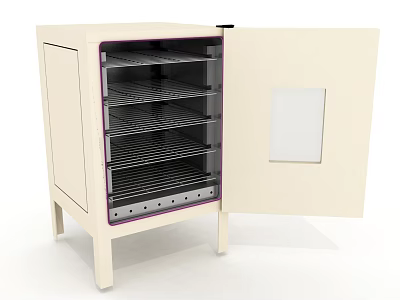 Ivory Industrial Equipment Cabinet With Open Door Multiple Metal Shelves And Glass Window 3d model