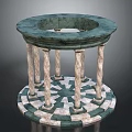 Decorative Circular Stone Pedestal With Dark Green Top Column Supports And Checkered Base