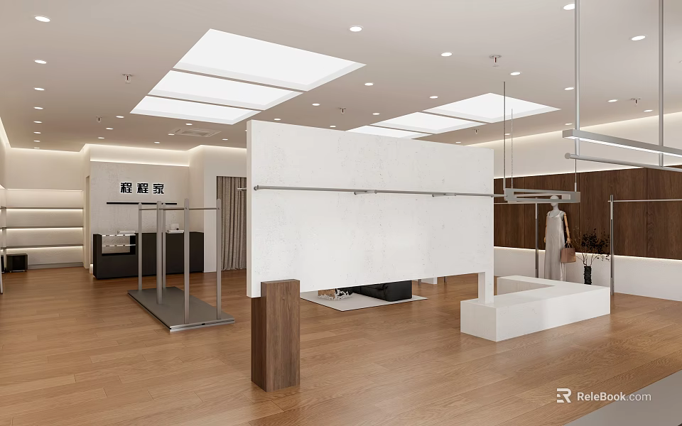 Modern Clothing Store Interior With Display Racks And Fashion Apparel Sections 3d model 