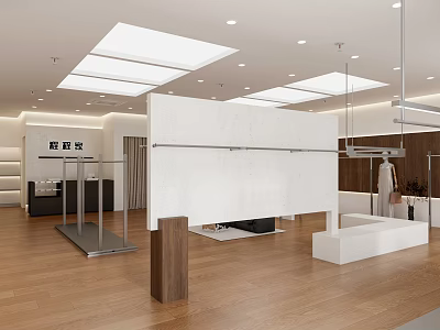 Modern Clothing Store Interior With Display Racks And Fashion Apparel Sections 3d model