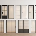 Modern Hinged Doors With Various Glass Grid Patterns And Black White Frame Designs 3d model