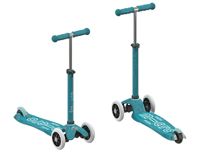 Two Blue Kids Scooters With Adjustable Handlebar White Wheels And Fun Patterns 3d model
