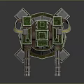 Green Camouflage Mechanical Turret With Dual Barrels And Armored Base
