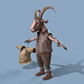 3D Horned Character Model Wearing Vest And Pants With Unfolded Garment