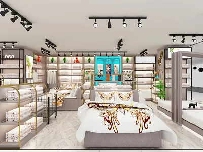 Modern Specialty Store Interior With Shelves Product Displays And Decorative Lighting 3d model