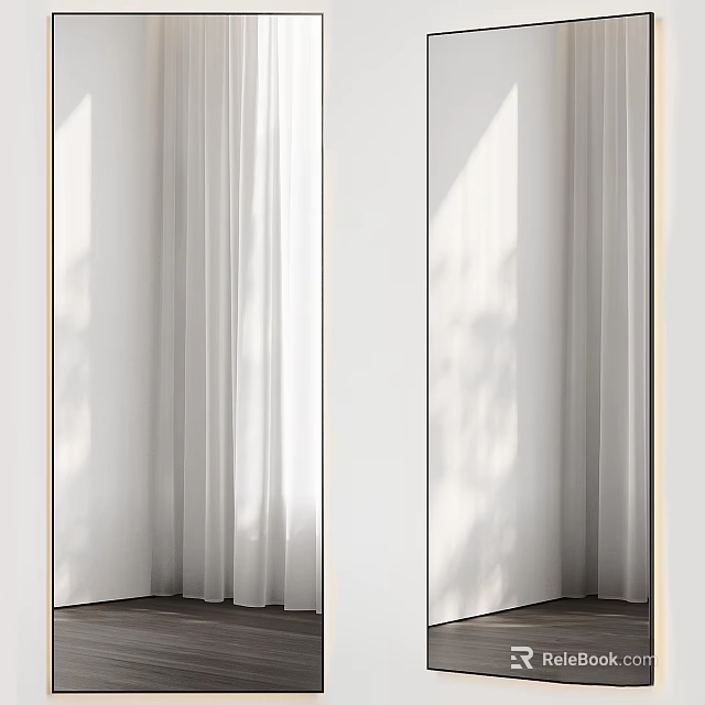 Modern Full Length Mirror Reflecting White Curtains And Sunlight In Room 3d model 