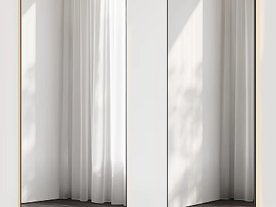Modern Full Length Mirror Reflecting White Curtains And Sunlight In Room 3d model