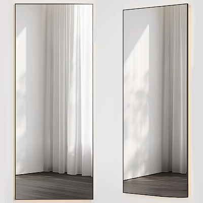 Modern Full Length Mirror Reflecting White Curtains And Sunlight In Room 3d model