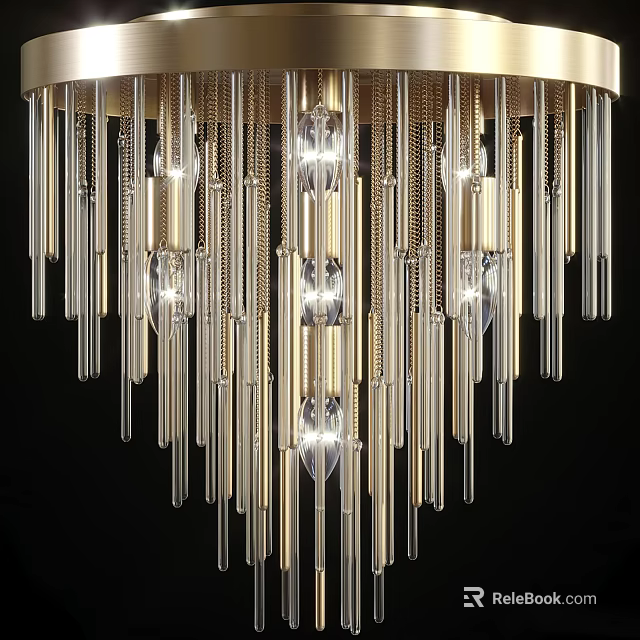 Sleek Elegant Modern Ceiling Light With Metal Strips Transparent Glass Elements And Bright Lighting Effect 3d model 