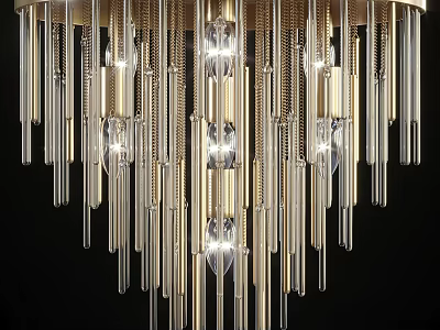 Sleek Elegant Modern Ceiling Light With Metal Strips Transparent Glass Elements And Bright Lighting Effect 3d model
