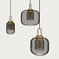 Modern Transparent Glass Pendant Lights With Gold Metal Accents And Vertical Striped Texture