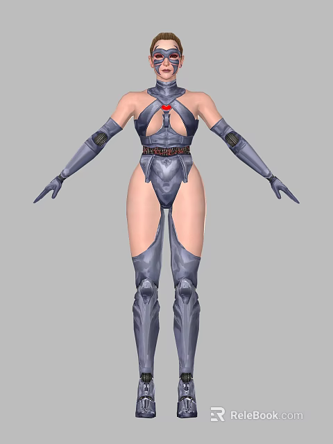 Woman Dressed In Futuristic Mechanical Costume Featuring Tight Fitting Design Metallic Elements And Long Gloves 3d model 
