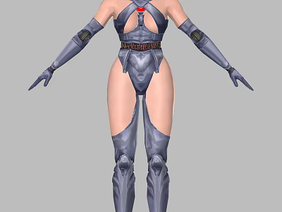 Woman Dressed In Futuristic Mechanical Costume Featuring Tight Fitting Design Metallic Elements And Long Gloves 3d model