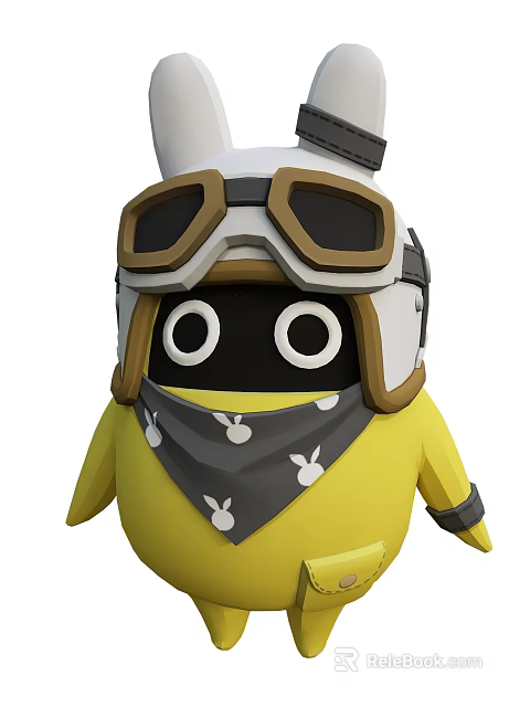 Game Cartoon Character With Yellow Body Wearing Goggles Helmet And Bandana Featuring Apple Patterns 3d model 