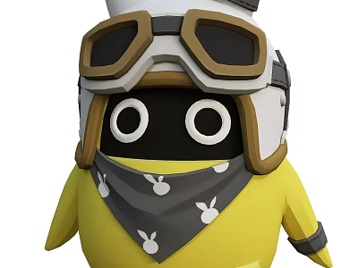 Game Cartoon Character With Yellow Body Wearing Goggles Helmet And Bandana Featuring Apple Patterns 3d model