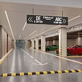 Modern Parking Garage Interior Design With Linear Lighting Wooden Panel Walls And Smooth Flooring