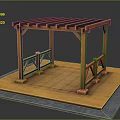 Wooden Pergola Outdoor Structure With Roof Beams Supporting Columns And Wooden Floor
